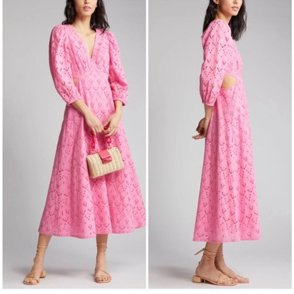 CHELSEA28 Midi Dress  Eyelet Embroidered Cutout Bracelet Sleeve Pink Sz XXL NWT